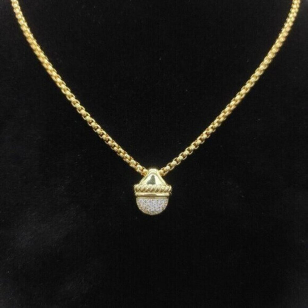 David Yurman 18k Gold Half Pave Diamond Pendant Necklace with 55cm Chain (3mm)